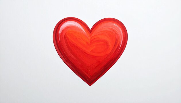 A stylized red heart graphic, layered with gradient shading, on a clean white background