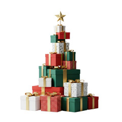 Obraz premium Christmas tree made of gift boxes isolated on a transparent background, a festive holiday decoration