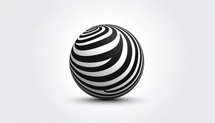A black and white striped sphere levitating against a light gray background