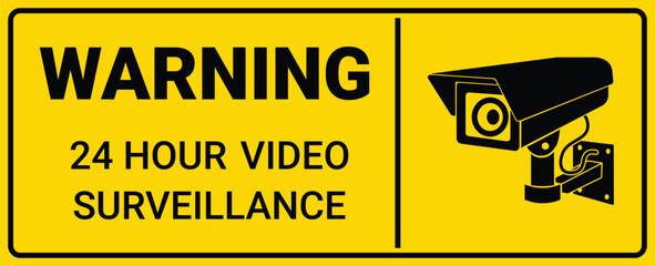 Warning sign, 24 hour video SurveillanceWarning sign, 24 hour video Surveillance, A yellow rectangular warning sign