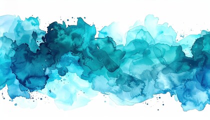Obraz premium Abstract watercolor design features flowing shades of blue against a white background