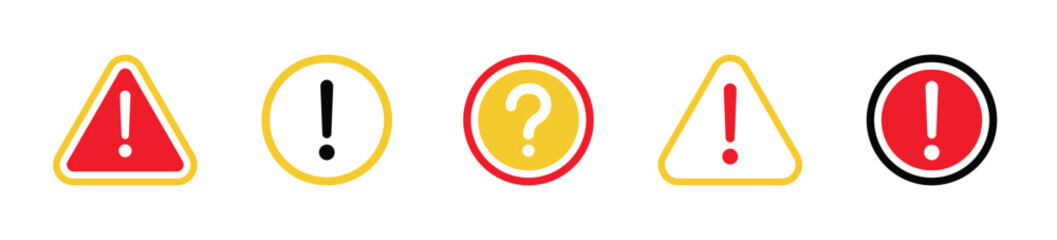 Attention flat icon set. Set of caution, attention icon set - Stock Vector 