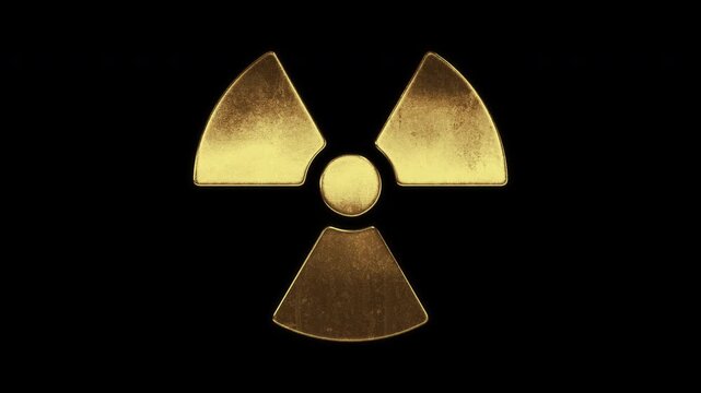 Radiation mark with slightly reflected outlines on a gold foil-like surface, loop, alpha channel

