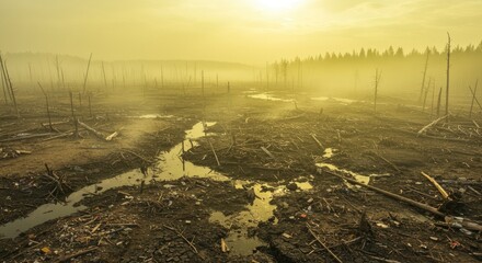Desolate Landscape of a Polluted Forest Floor