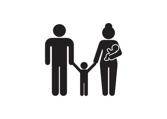 Family with child and baby isolated on white background in silhouette