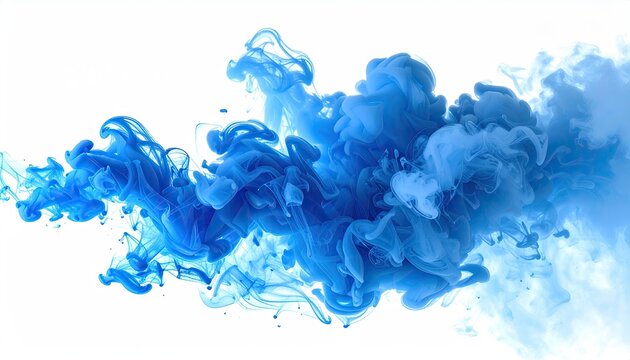 Swirling, abstract plume of blue ink in water against a stark, white background - Powered by Adobe