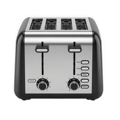 Obraz premium Modern stainless steel four slice toaster with black accents