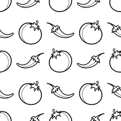 seamless pattern of hand drawn tomatoes and chilies