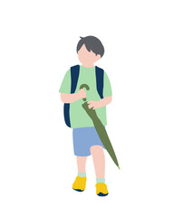 フラットイラスト　傘を持った少年３　正面