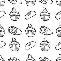 a seamless pattern of hand drawn sweet cake