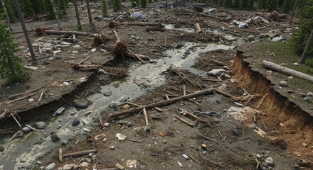 Devastated Forest Floor After Natural Disaster