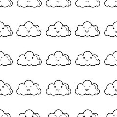 seamless pattern of clouds with cheerful faces