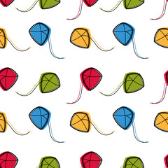 seamless pattern of kites hand drawn colored version