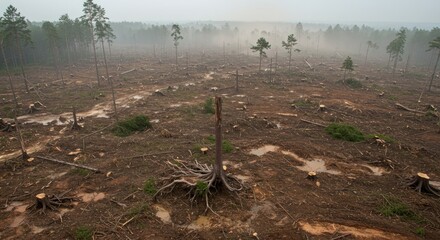 Devastated Forest Landscape After Extensive Logging Operations