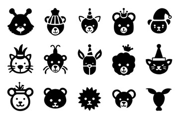 Obraz premium Collection of cute animal faces with hats and crowns
