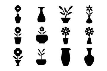 Collection of flowerpot silhouettes for decoration
