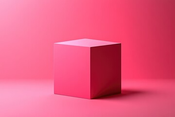 Fototapeta premium Pink cube on pink ground, simple studio, light