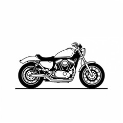 Fototapeta premium A sleek minimalist black and white vector outline of a motorcycle, expertly rendered in a flat design style with a thin, consistent stroke, perfect for graphic design and illustrative purposes