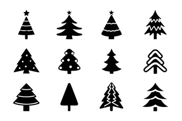 Obraz premium Christmas tree vector icon set for winter holidays