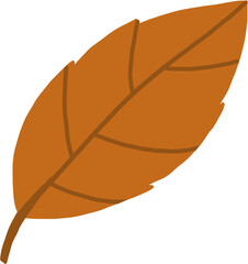 Brown Long Autumn Leaf &ndash; Flat Hand Drawn Fall Illustration on Transparent Background