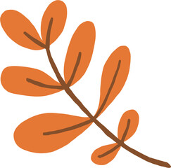 Autumn Branch with Round Leaves – Flat Hand Drawn Illustration on Transparent Background