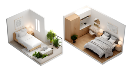 Two Bedroom Layout Concepts, isolated on transparent background