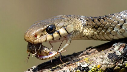 Obraz premium Close-up of a snake eating an insect