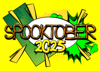 Cartoon Spooktober 2025, comic book Halloween background. Retro vector comics pop art design.