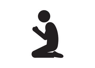 Person kneeling in prayer icon isolated on white background in silhouette