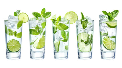 Refreshing mojito cocktails with lime and mint on a black background