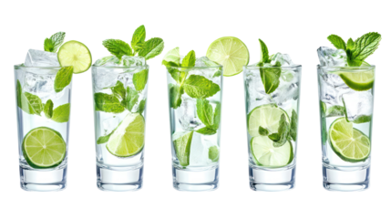 Refreshing mojito cocktails with lime and mint on a black background