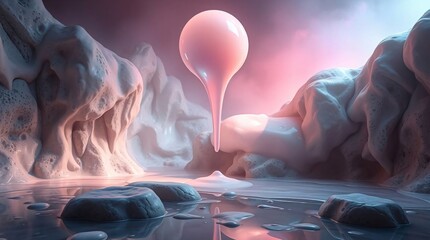 Fantasy landscape with a drop of pink blob.