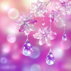 Dewy, glowing flowers hang in a soft, pink, dreamy space