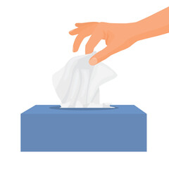 Hand taking pulling tissue paper from tissue box