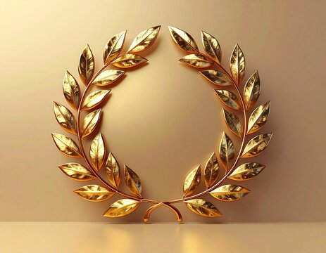 Stylized award emblem with golden laurel wreath, elegant and eye-catching metallic design, symbol of honor and achievement
