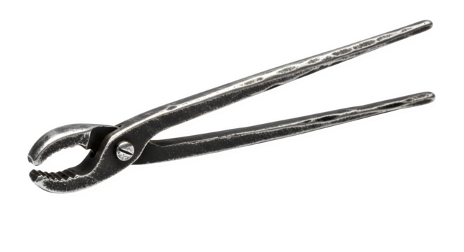 Vintage pincer isolated on transparent background, a classic hand tool for gripping, cutting, and removing nails, showcasing its aged metal texture