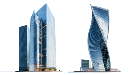 Two Modern Skyscraper Models, isolated on transparent background