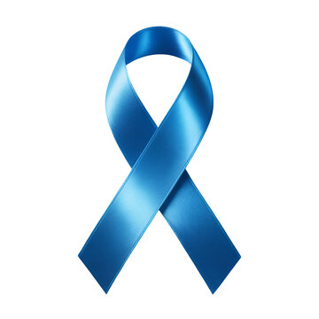 Blue satin awareness ribbon with soft lighting and shadow isolated on a transparent background silk