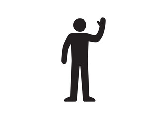 Stick figure waving hand isolated on white background in greeting pose
