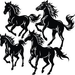 Dynamic herd of wild black horses galloping majestic animal vector illustration scalable eps isolated on white background