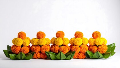 Marigold Flower Decorations for Indian Festivals and Celebrations White Background