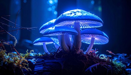 Glowing mushrooms in a dark forest (1)