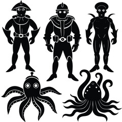 Vector sci fi characters and alien creatures set scalable illustration eps isolated on white background