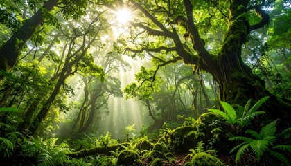 Lush forest canopy bathed in sunlight