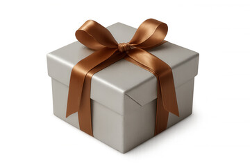 Obraz premium Gift box with brown ribbon receiving, celebrating, presenting surprises, and holiday wishes