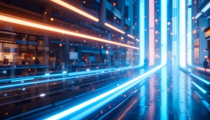 Abstract Futuristic Background Rendering with Glowing Neon Blue and Orange Lights for Modern Design