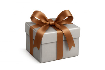 Obraz premium White gift box with brown ribbon bow, celebrating holidays, anniversaries, birthdays, shopping, and surprise presents