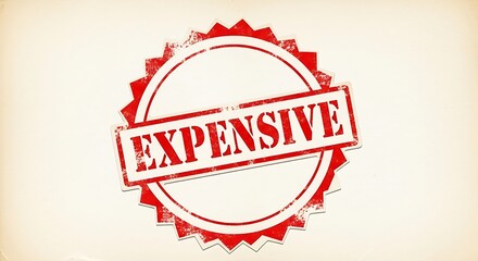 Obraz premium Vibrant red 'expensive' seal set against a pristine off-white backdrop