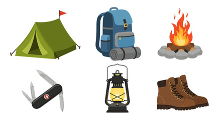 Seamless Wilderness Preparation Essential Camping and Hiking Gear Illustrations for Your Next Outdoor Adventure, Journey, or Exploration Trip