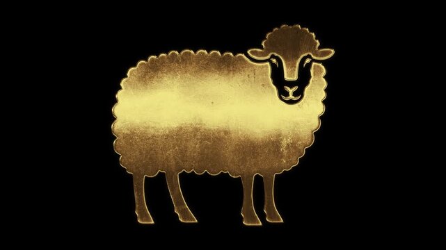 Sheep with slightly reflected outlines on a gold foil-like surface, loop, alpha channel

